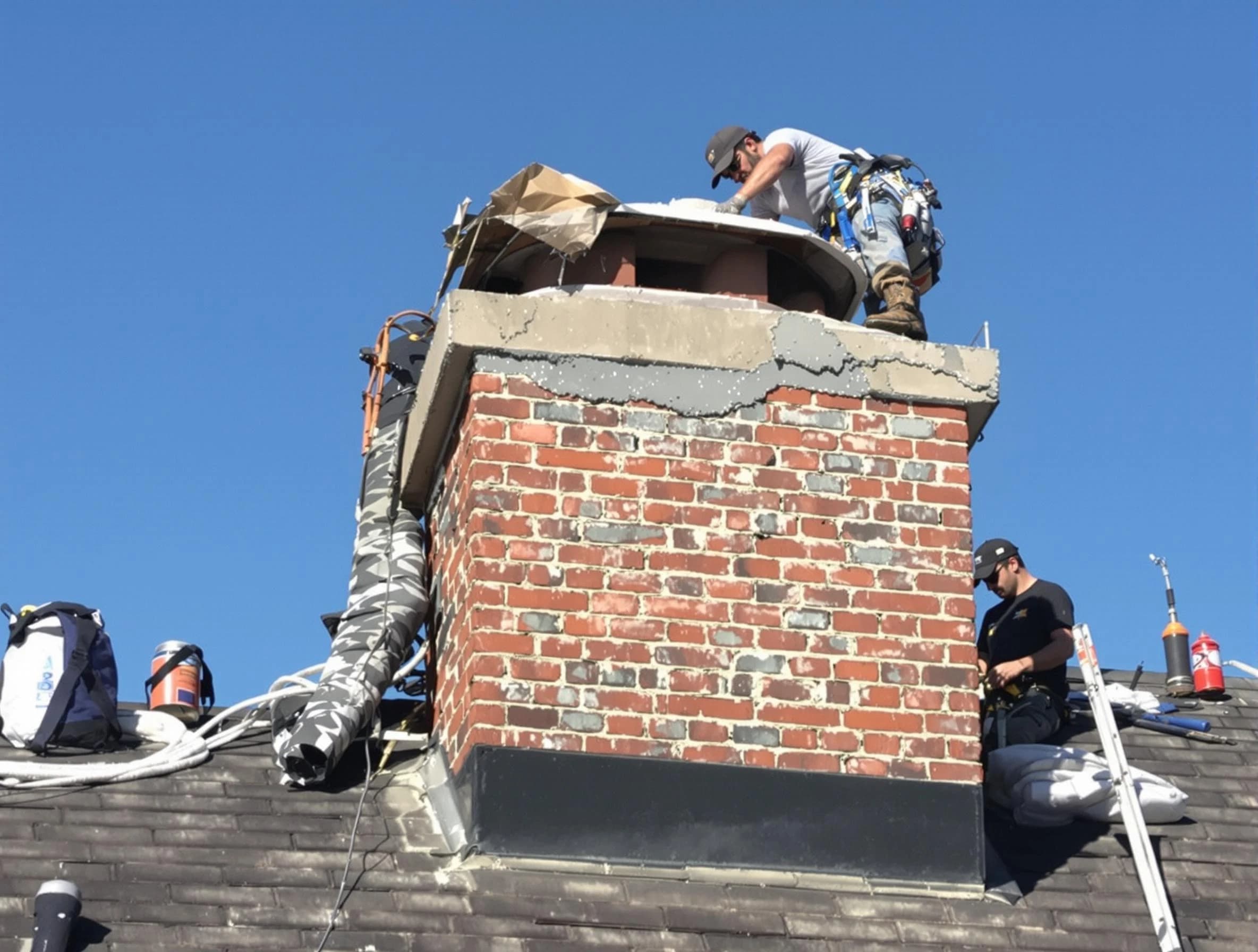 Cambridge Chimney Sweep installing a custom chimney crown in Cambridge, MA