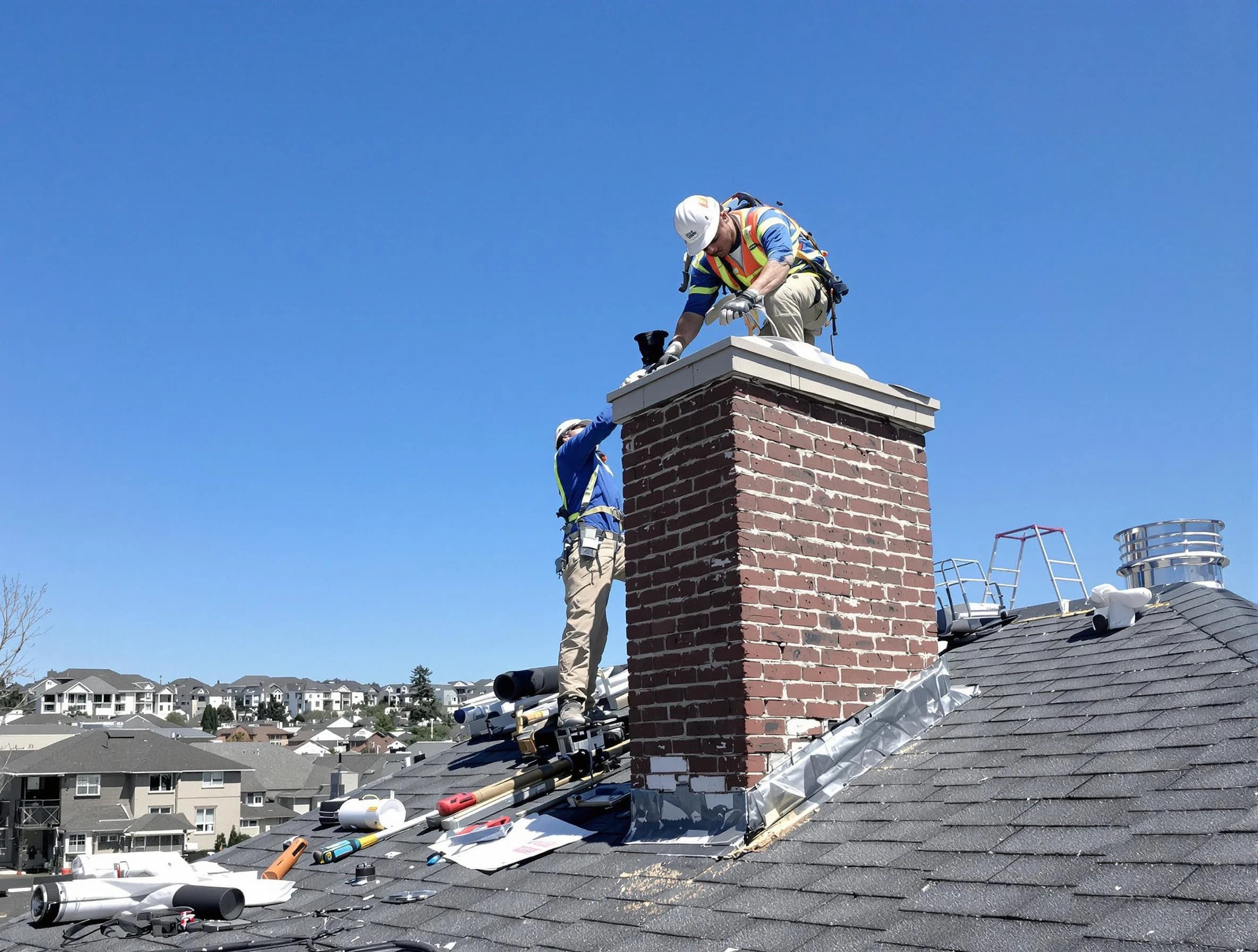 Cambridge Chimney Sweep repairing a chimney crown in Cambridge, MA