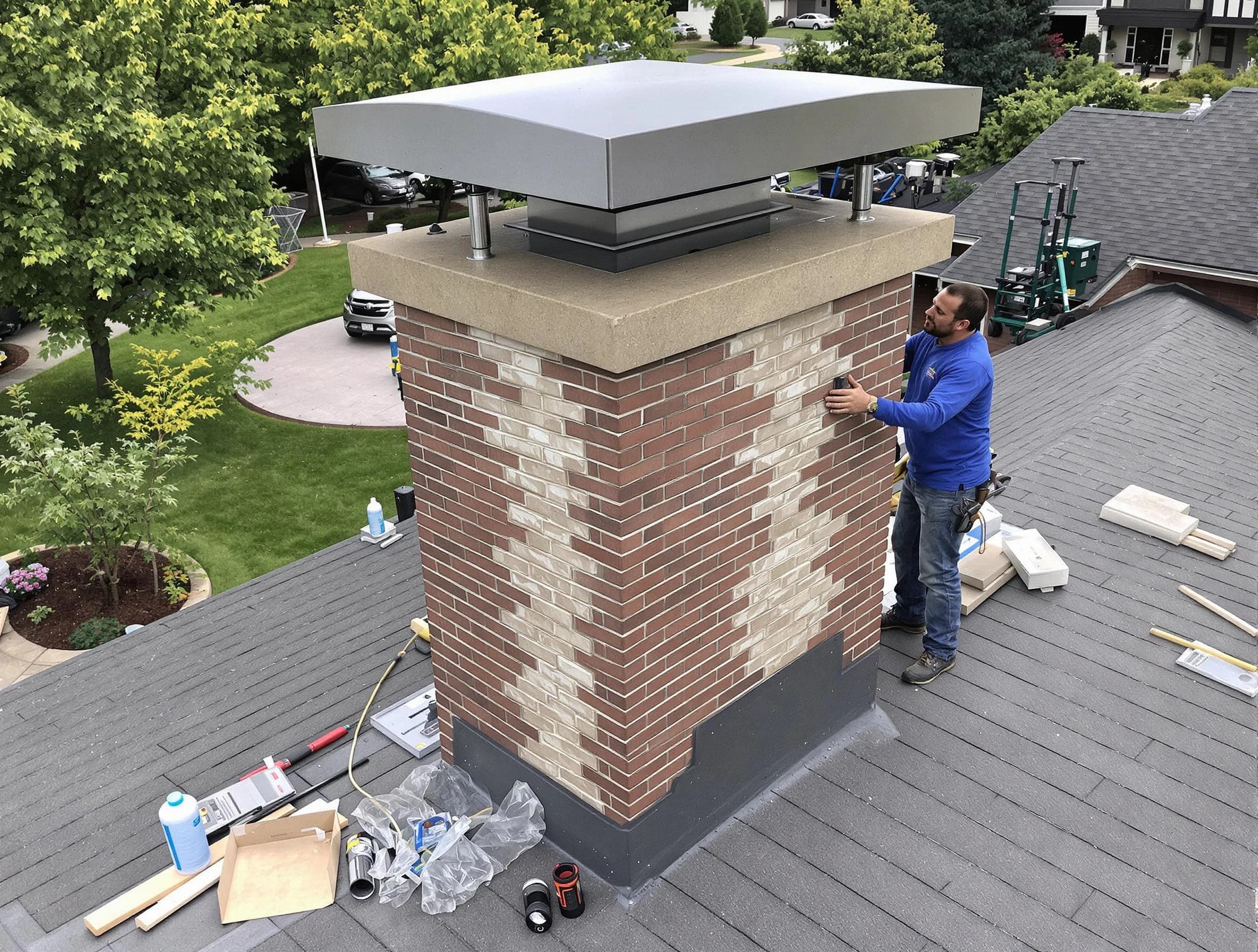 Cambridge Chimney Sweep team working on a custom chimney remodel in Cambridge, MA