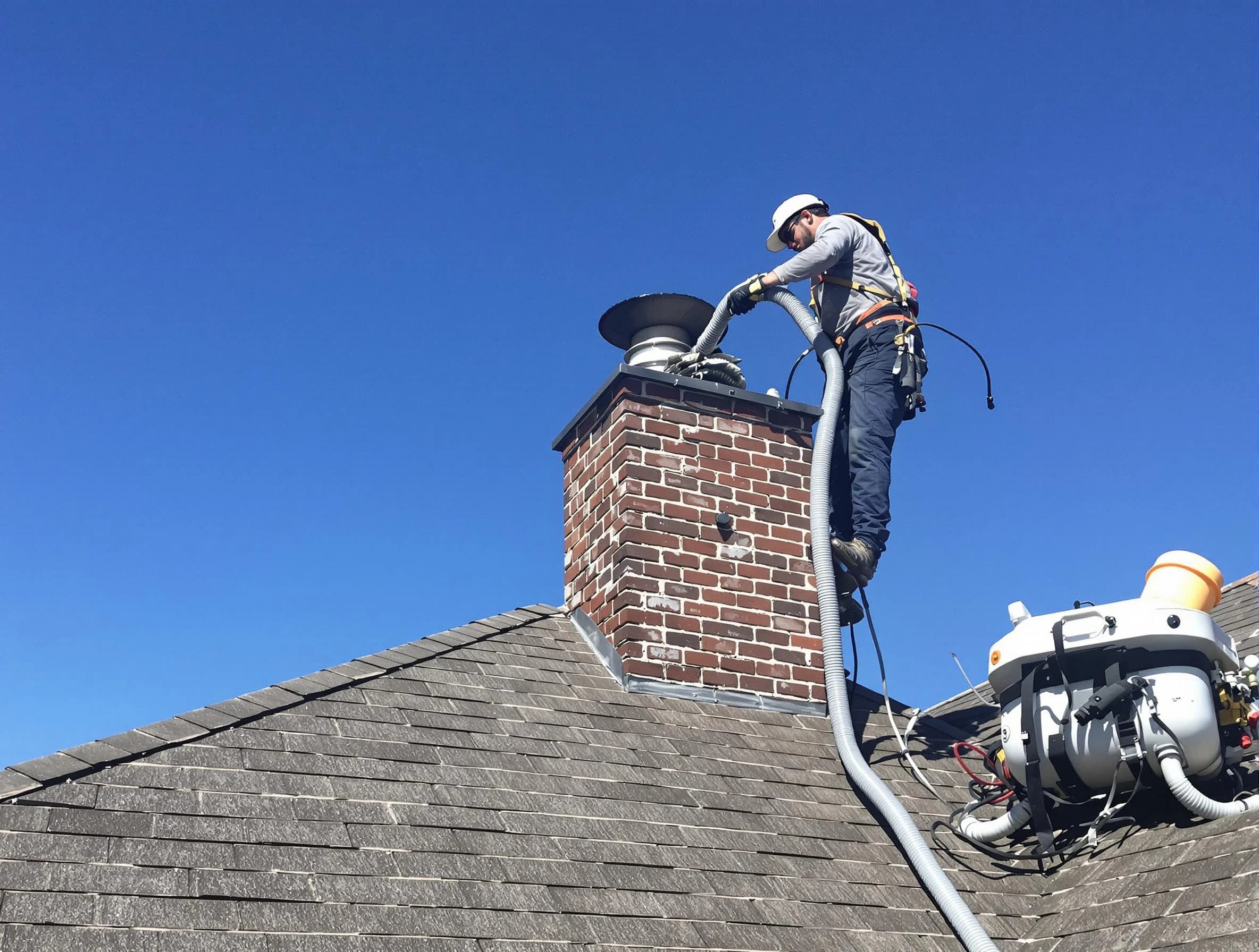 Dedicated Cambridge Chimney Sweep team member cleaning a chimney in Cambridge, MA
