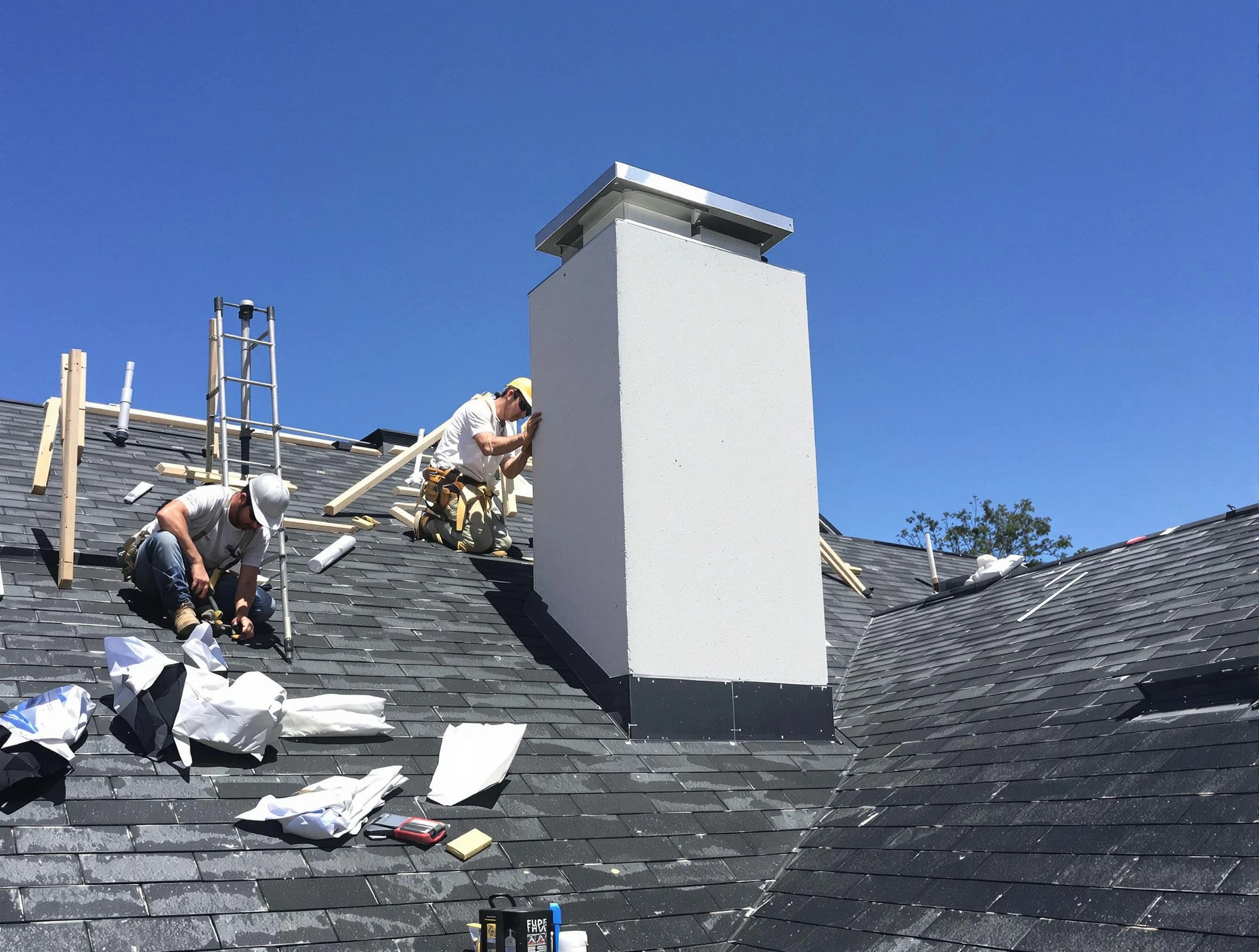 Cambridge Chimney Sweep crew installing a new chimney in Cambridge, MA