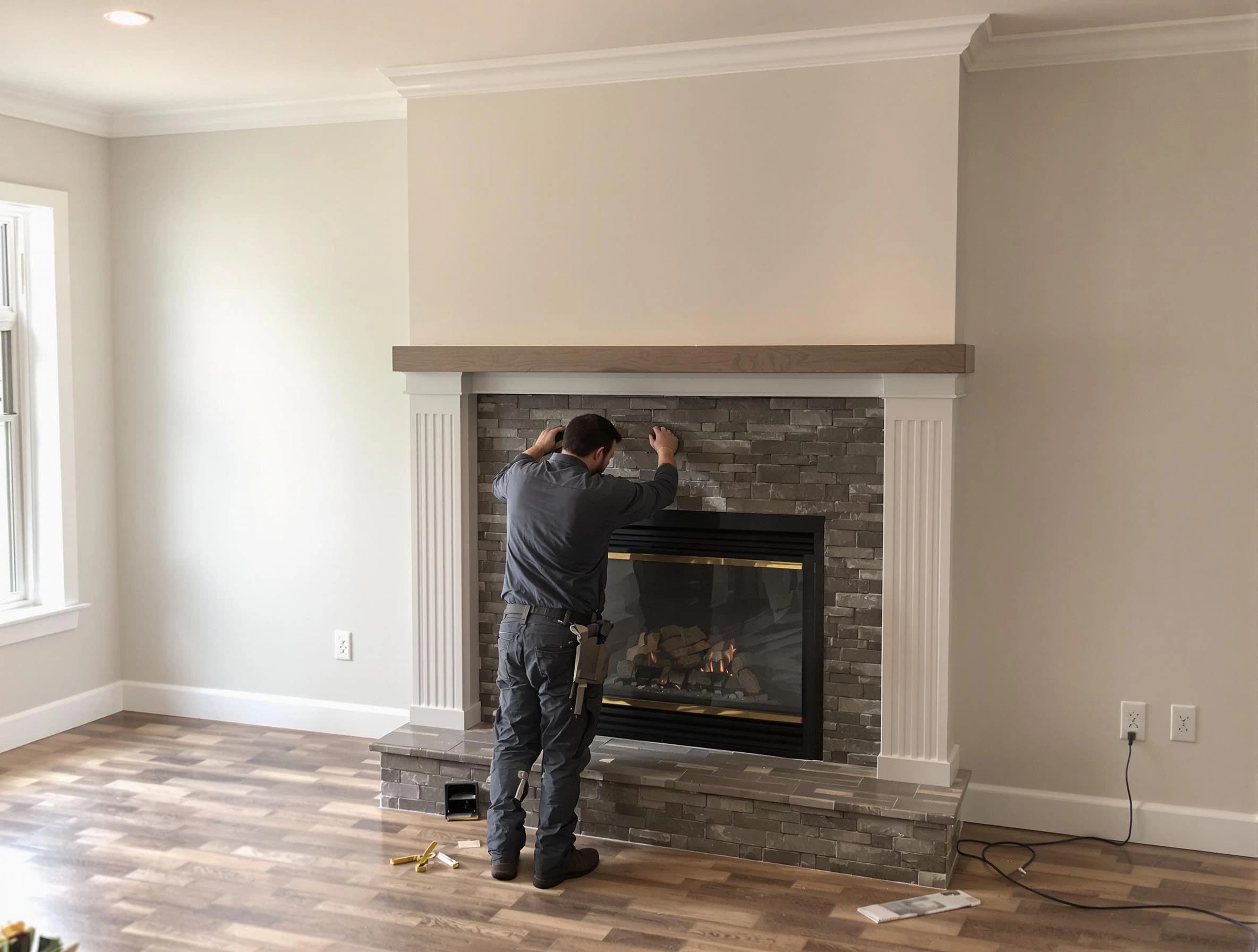 Cambridge Chimney Sweep finishing a custom fireplace install in Cambridge, MA