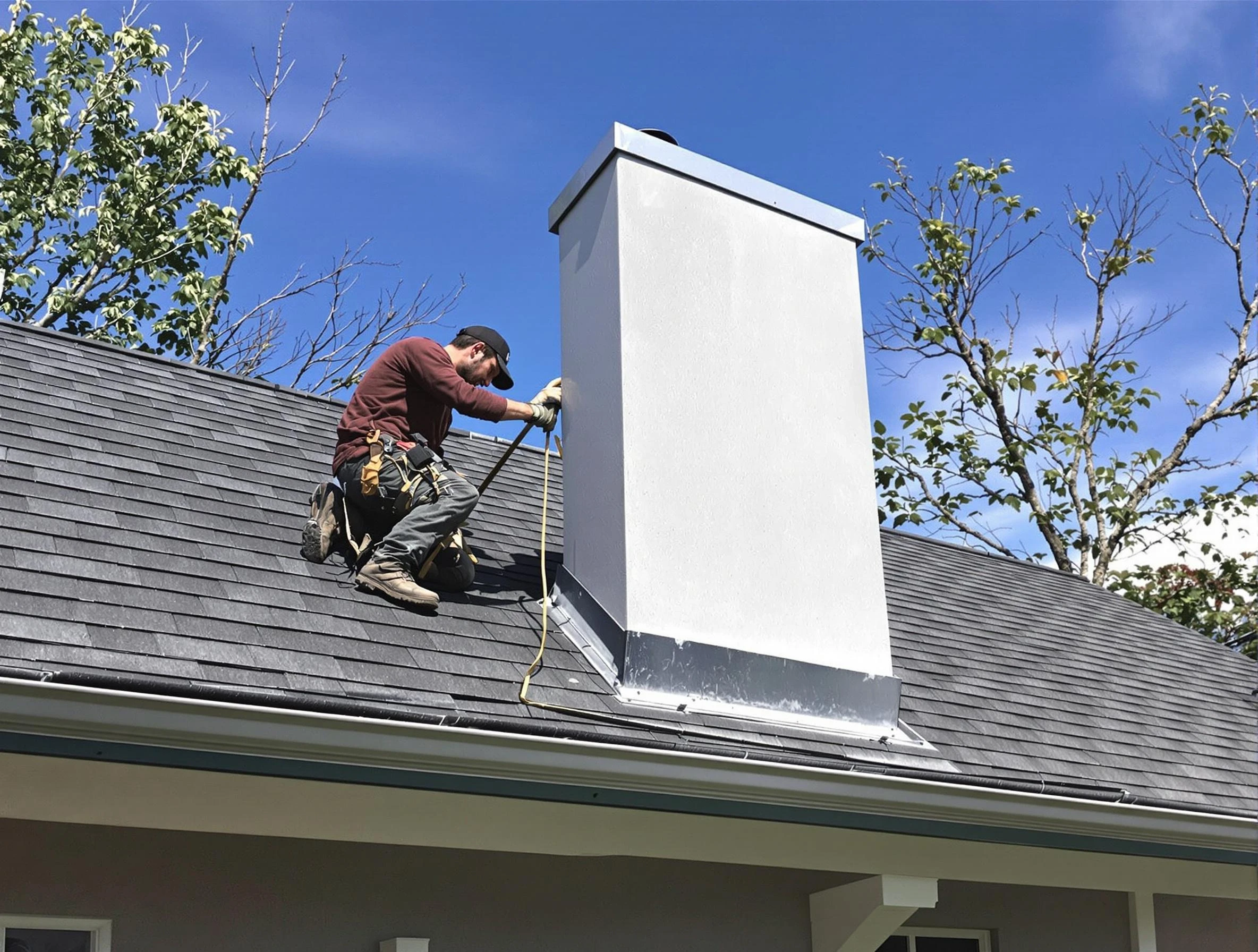 Cambridge Chimney Sweep team member finishing chimney construction in Cambridge, MA