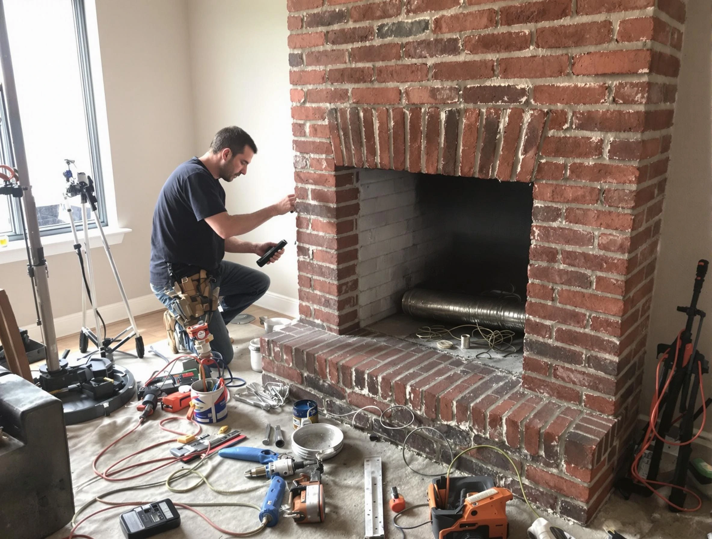 Cambridge Chimney Sweep specialist finalizing chimney liner service in Cambridge, MA